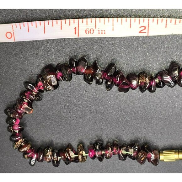 Natural Deep Red Garnet Chip Bead Necklace With Gold-Tone Barrel Clasp HS207 - Picture 2 of 5